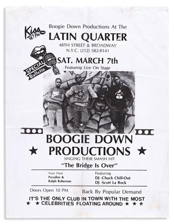 (MUSIC--HIP HOP.) Flyer for an early Boogie Down Productions show, with a signed copy of By All Means Necessary.